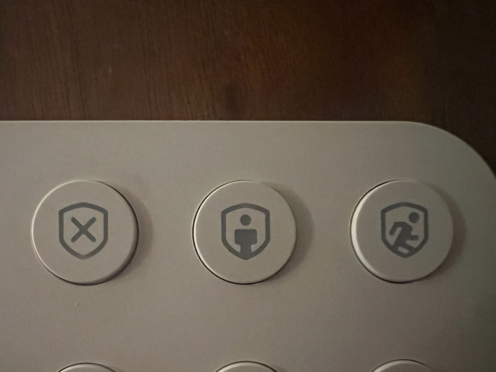 The three alarm buttons, close up