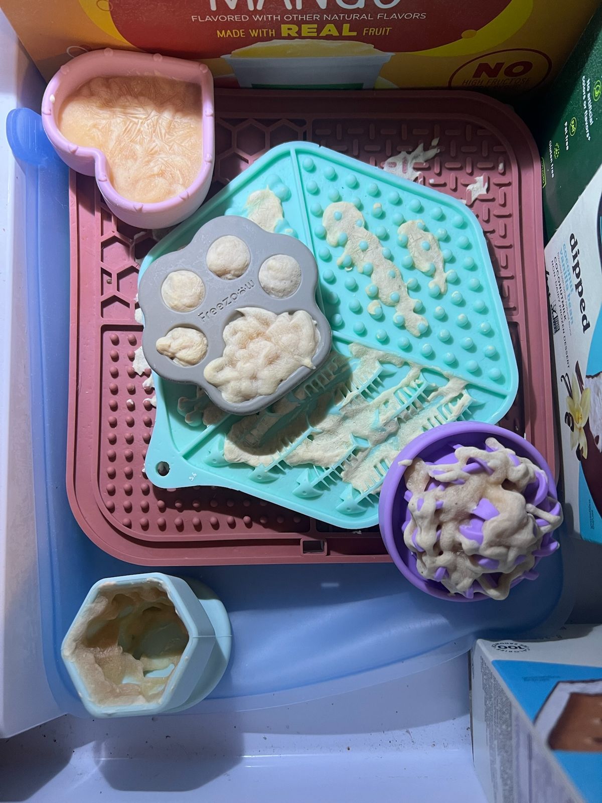 Filled lick mats and FreezBones